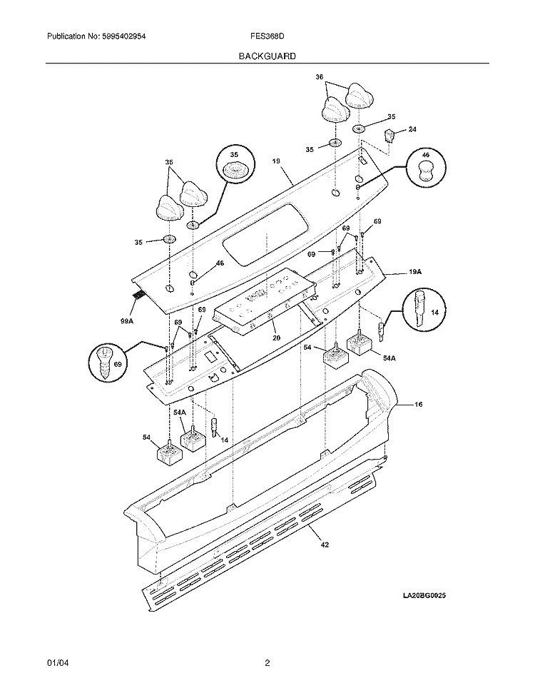 BACKGUARD Diagram and Parts List for FES368DQA  Frigidaire Range