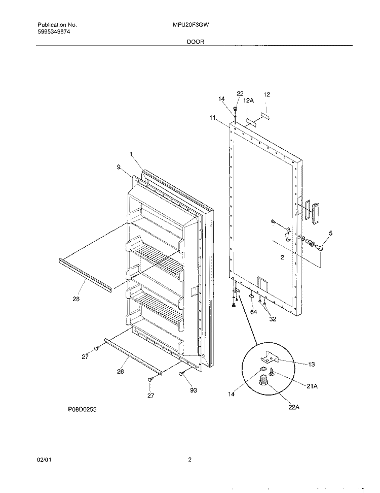 DOOR Diagram and Parts List for MFU20F3GW9  Frigidaire Freezer