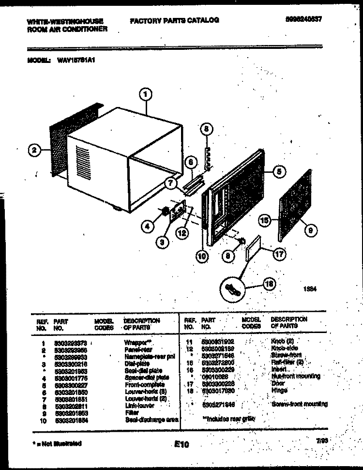 CABINET PARTS Diagram and Parts List for WAV157S1A1  Frigidaire Air Conditioner