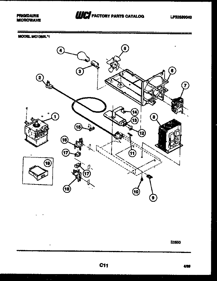 POWER CONTROL Diagram and Parts List for MC1355L1  Frigidaire Microwave