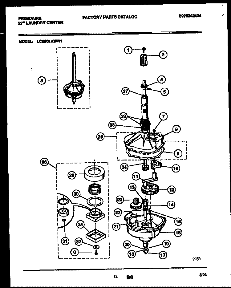 TRANSMISSION PARTS Diagram and Parts List for LCG901AWW1  Frigidaire Washer Dryer Combo