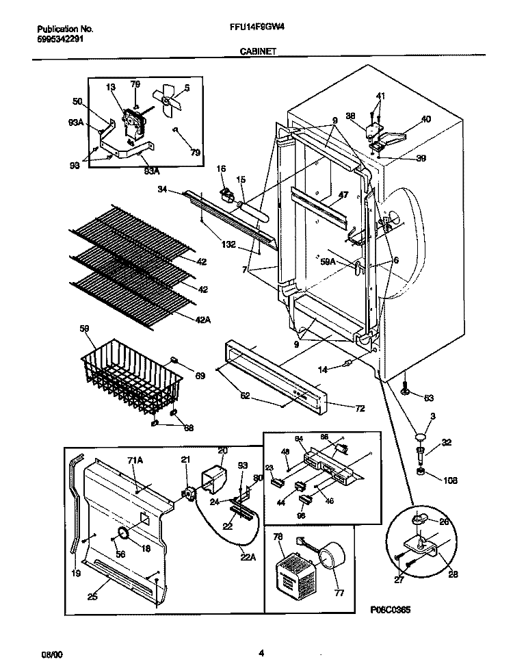 CABINET Diagram and Parts List for FFU14F9GW4  Frigidaire Freezer