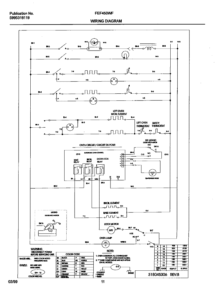 WIRING DIAGRAM Diagram and Parts List for FEF450WFWC  Frigidaire Range