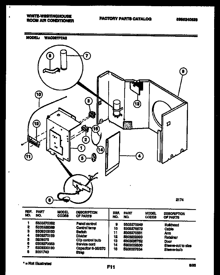 ELECTRICAL PARTS Diagram and Parts List for WAC067P7A2  Frigidaire Air Conditioner