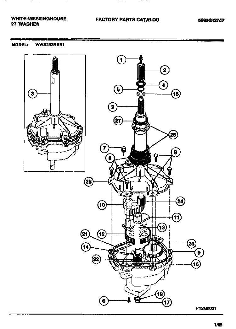 TRANSMISSION Diagram and Parts List for WWX233RBS1  Frigidaire Washer