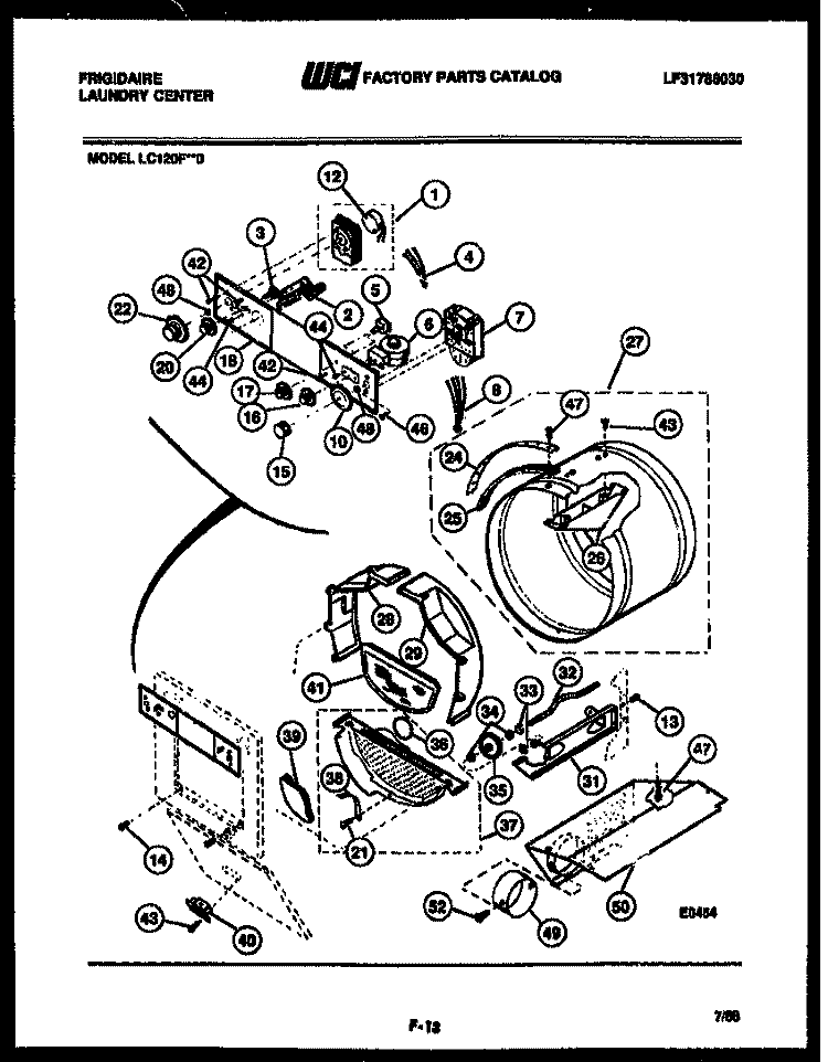CONSOLE, CONTROL AND DRUM Diagram and Parts List for LC120FW0  Frigidaire Washer