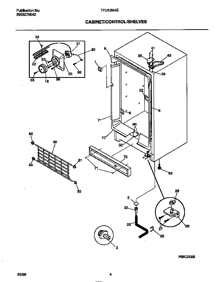 CABINET / CONTROL / SHELVES Diagram and Parts List for TFU12M4EW0  Tappan Freezer