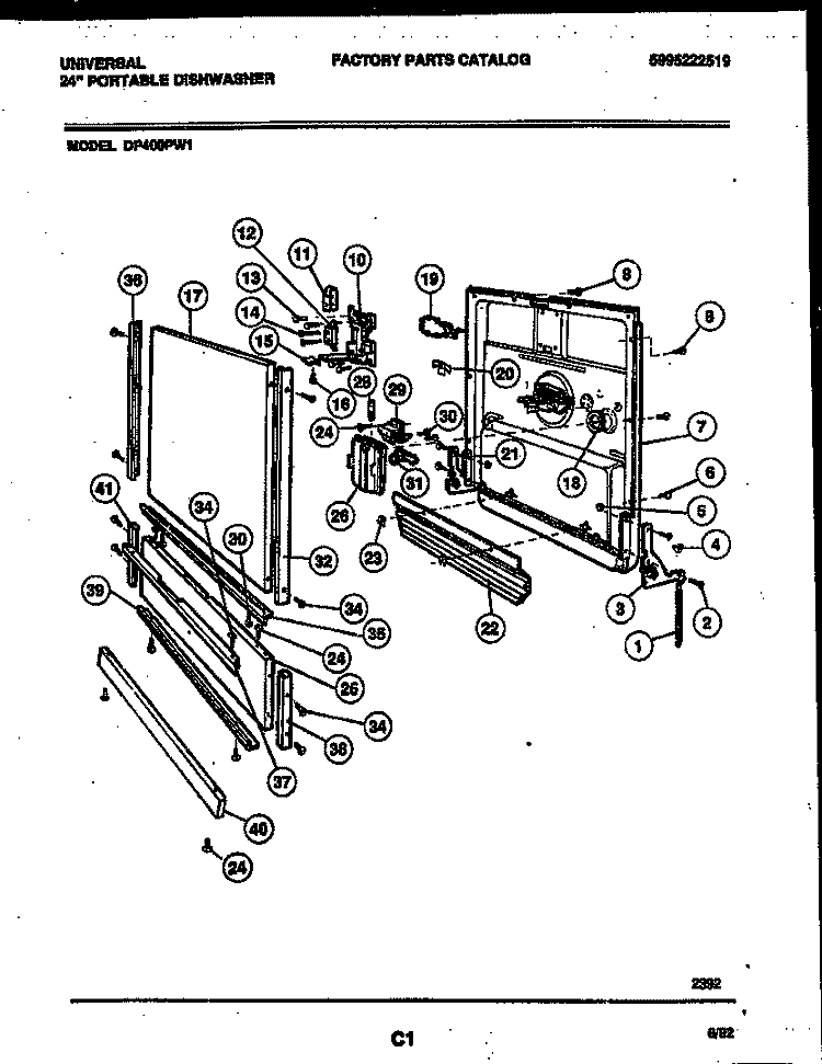 DOOR PARTS Diagram and Parts List for DP400PWW1  Frigidaire Dishwasher