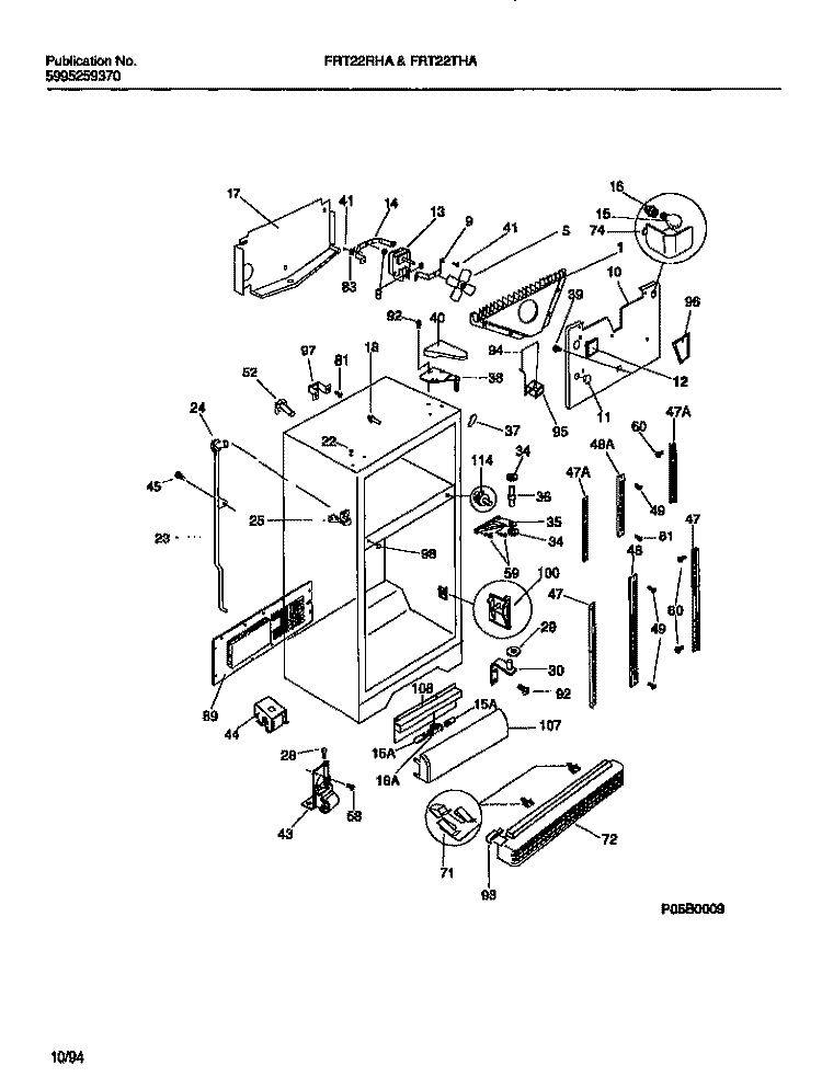 CABINET W / FAN ASSEMBLY Diagram and Parts List for FRT22RHAD1  Frigidaire Refrigerator