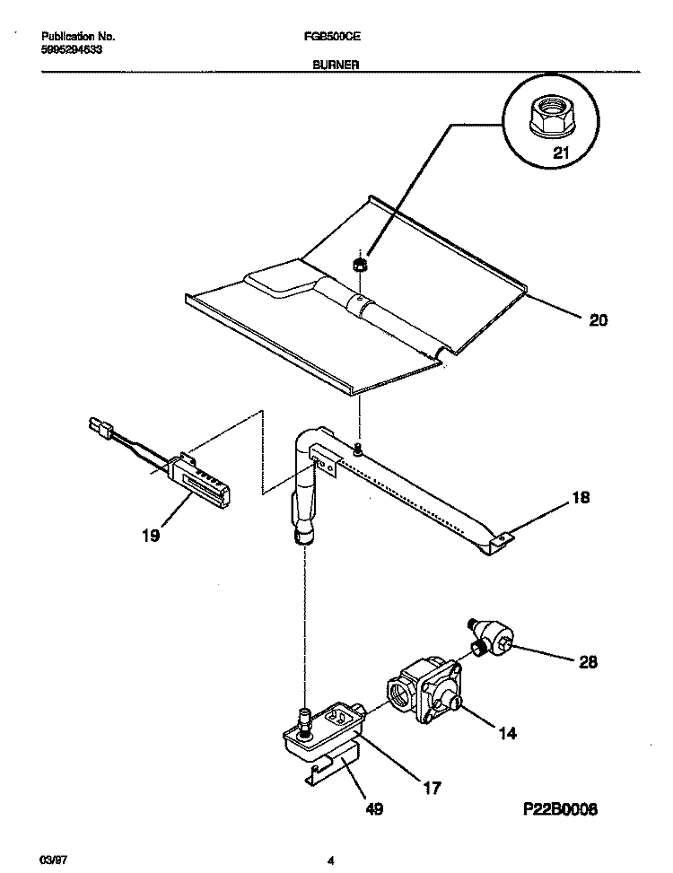 BURNER Diagram and Parts List for FGB500CESB  Frigidaire Wall Oven