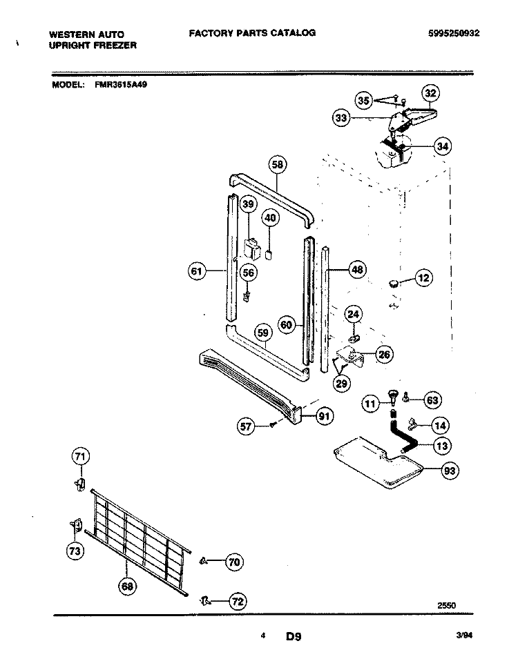 CABINET Diagram and Parts List for FMR3615A49  Frigidaire Freezer