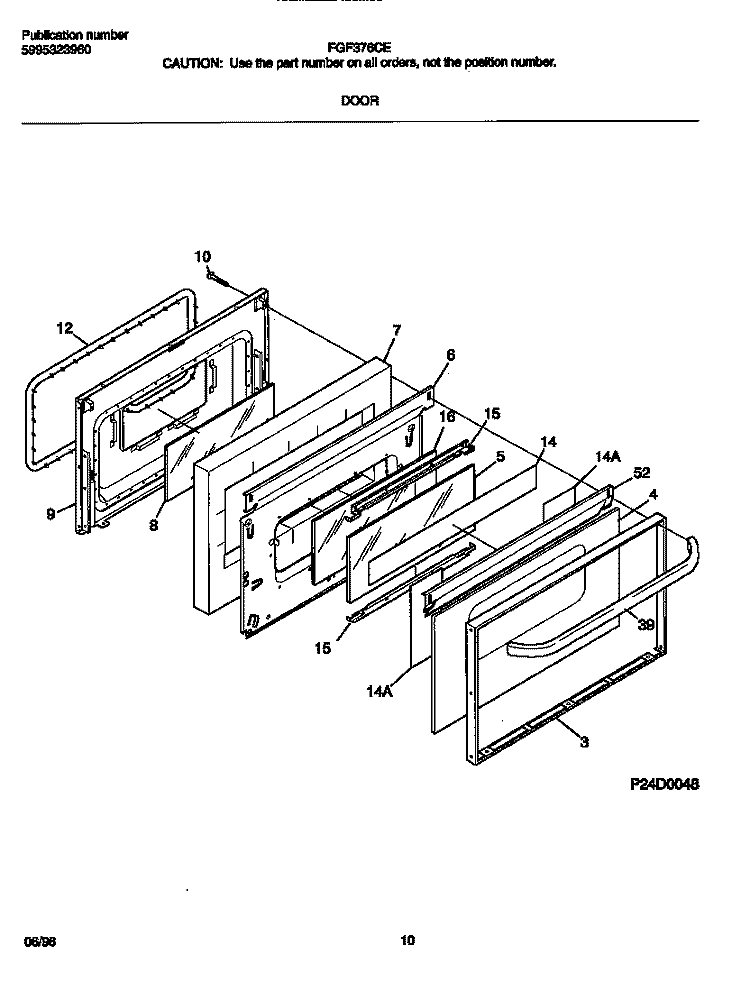 DOOR Diagram and Parts List for FGF376CESP  Frigidaire Range