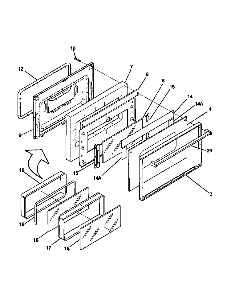 DOOR Diagram and Parts List for FEF350CCTB  Frigidaire Range