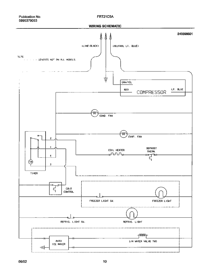 WIRING SCHEMATIC Diagram and Parts List for FRT21C5AW6  Frigidaire Refrigerator