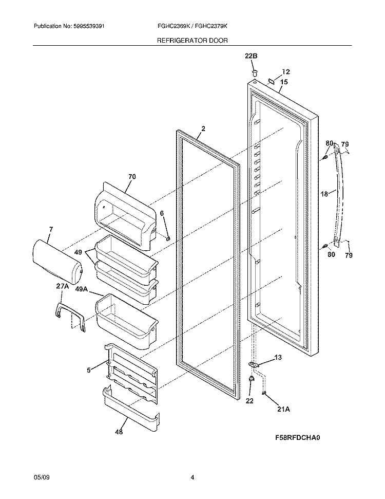 REFRIGERATOR DOOR Diagram and Parts List for FGHC2369KE0  Frigidaire Refrigerator