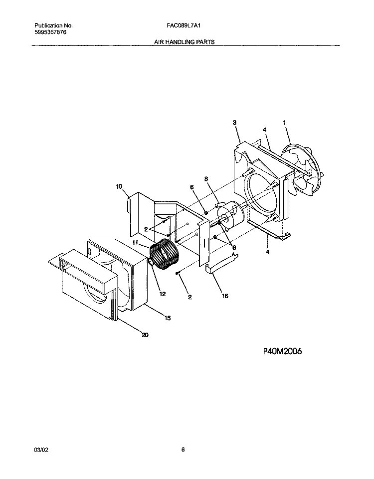 AIR HANDLING PARTS Diagram and Parts List for FAC089L7A1  Frigidaire Air Conditioner