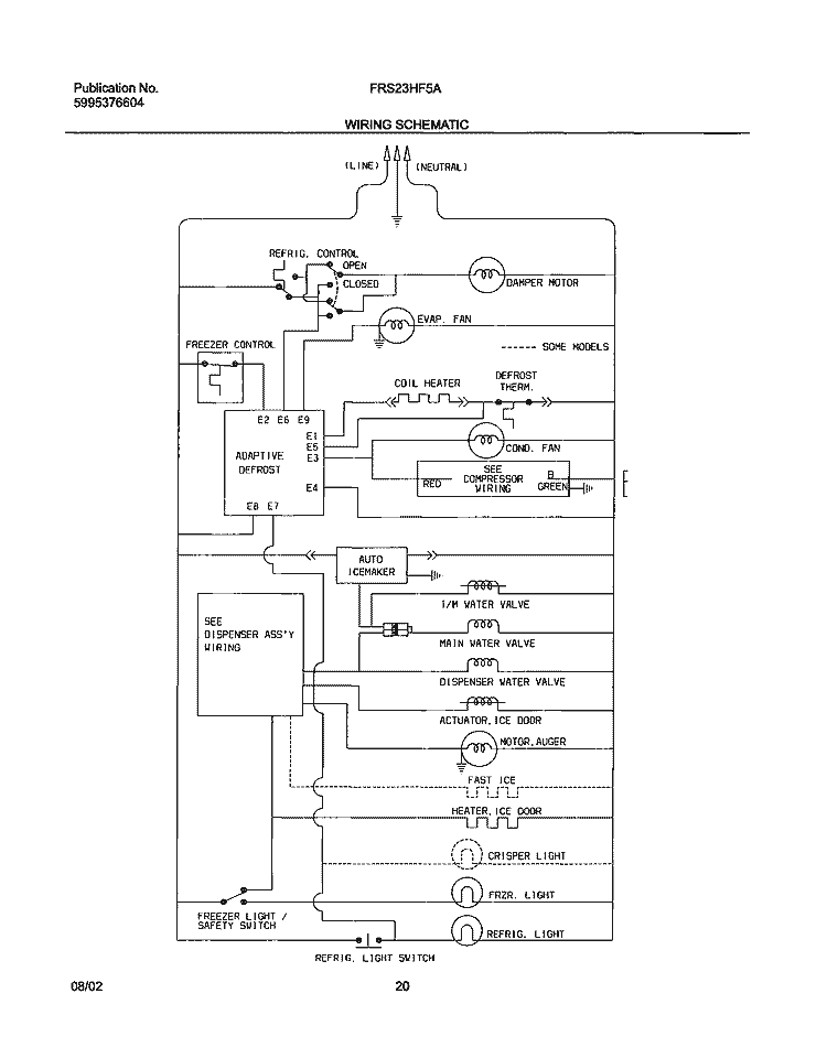 WIRING SCHEMATIC Diagram and Parts List for FRS23HF5AQ5  Frigidaire Refrigerator