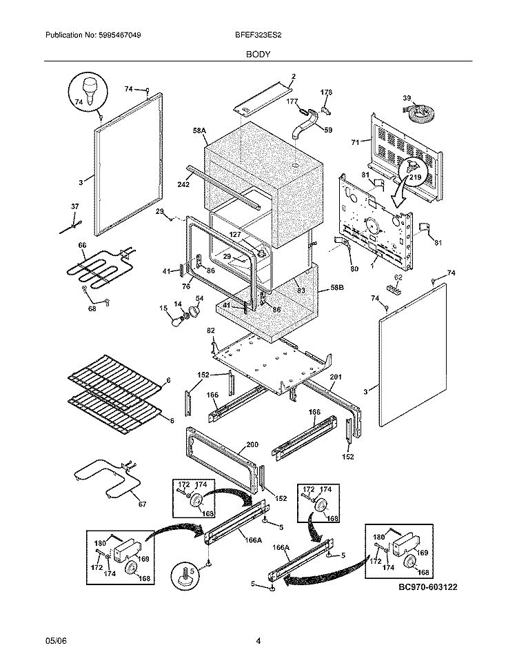 BODY Diagram and Parts List for BFEF323ES2  Frigidaire Range