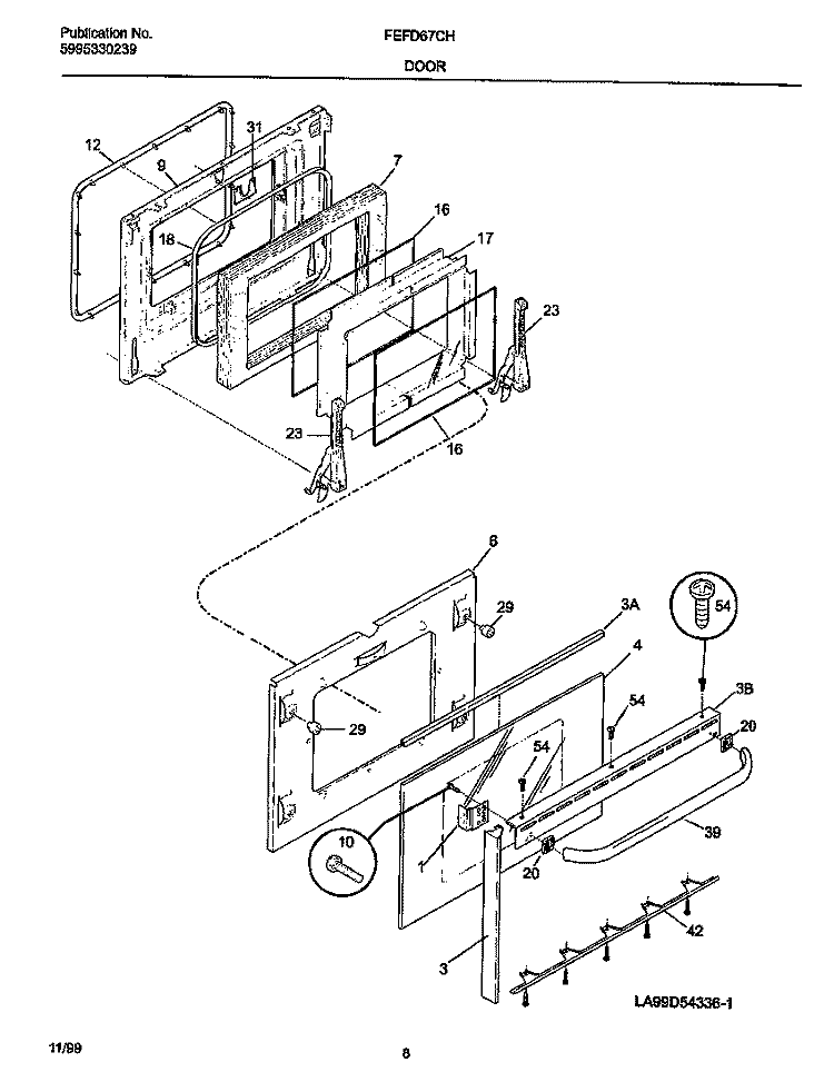 DOOR Diagram and Parts List for FEFD67CHBE  Frigidaire Range
