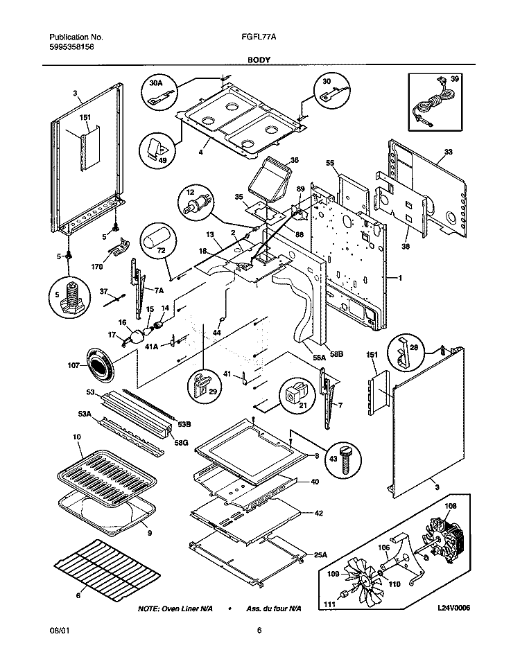 BODY Diagram and Parts List for FGFL77ABB  Frigidaire Range