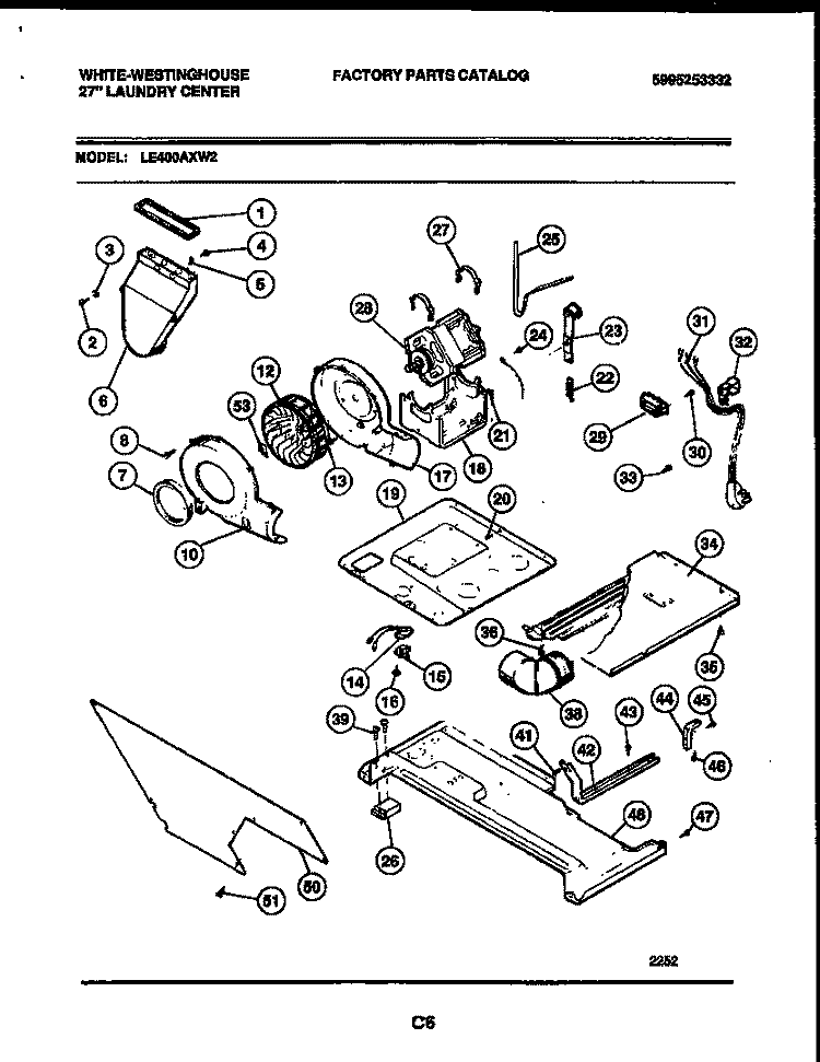 MOTOR, BLOWER AND CABINET PARTS Diagram and Parts List for LE400AXW2  Frigidaire Washer Dryer Combo