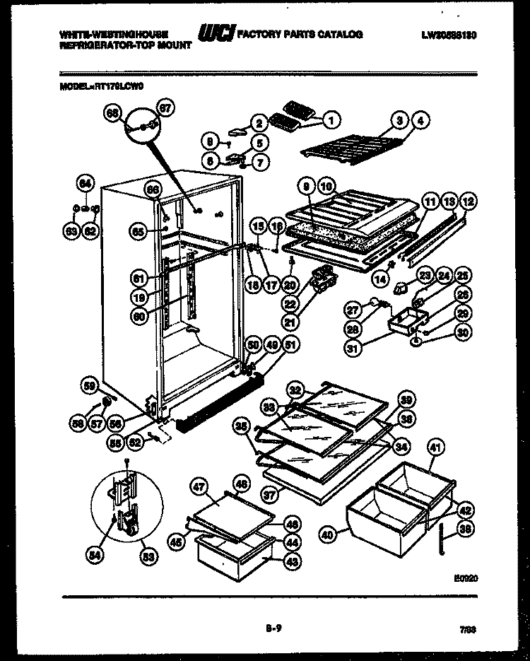 CABINET PARTS Diagram and Parts List for RT176LCH0  Frigidaire Refrigerator