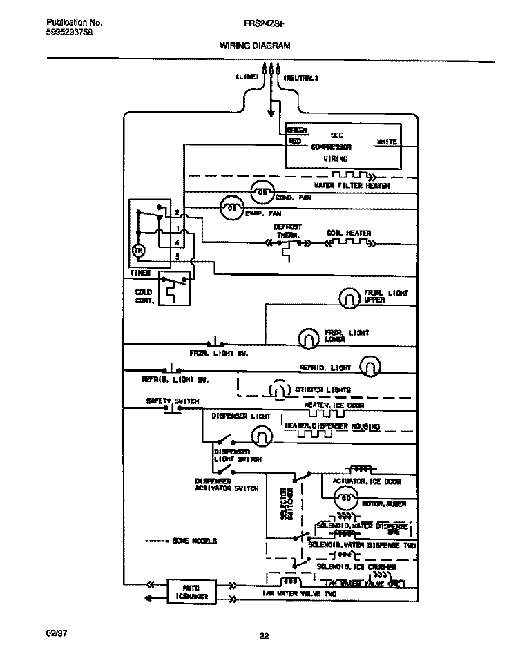 WIRING DIAGRAM Diagram and Parts List for FRS24ZSFW0  Frigidaire Refrigerator