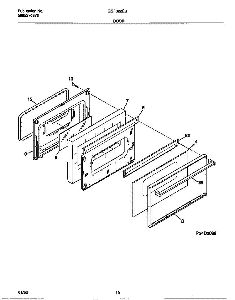 DOOR Diagram and Parts List for GGF322BBDE  Gibson Range