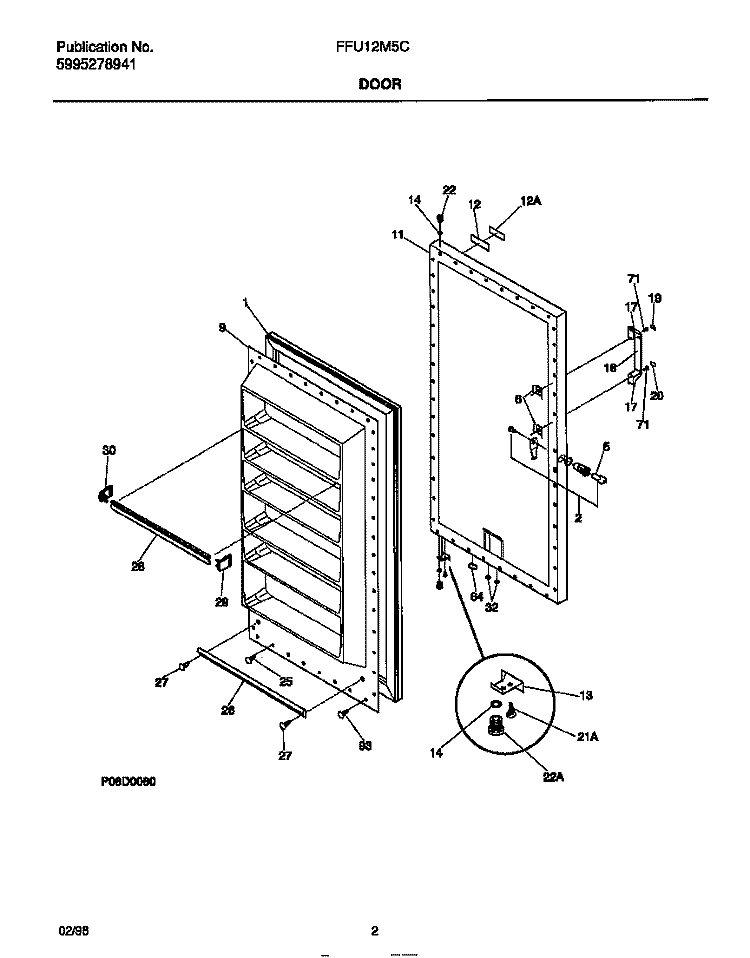 DOOR Diagram and Parts List for FFU12M5CW1  Frigidaire Freezer