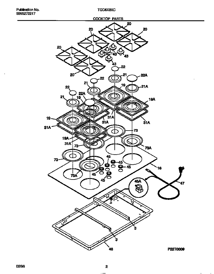 COOKTOP PARTS Diagram and Parts List for TGC6X8XCTA  Tappan Cooktop