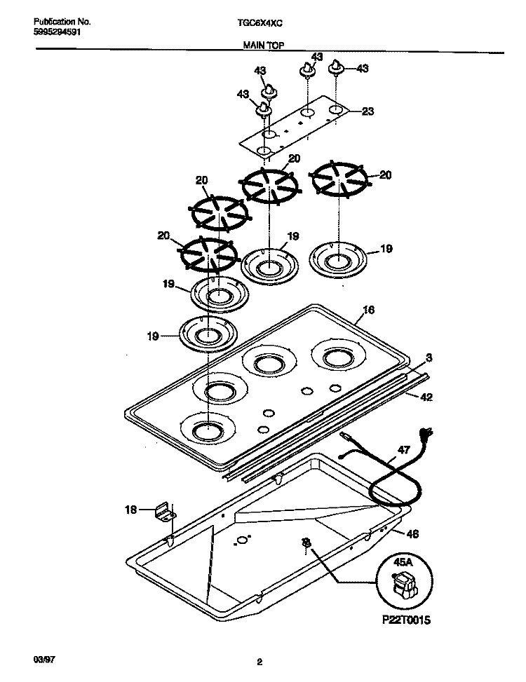 MAIN TOP Diagram and Parts List for TGC6X4XCC3  Tappan Cooktop