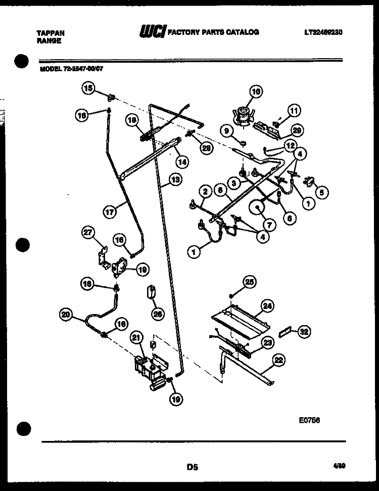 BURNER, MANIFOLD AND GAS CONTROL Diagram and Parts List for 72-2547-00-07  Tappan Range