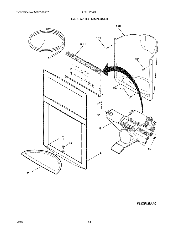 ICE & WATER DISPENSER Diagram and Parts List for LGUS2642LE0  Frigidaire Refrigerator