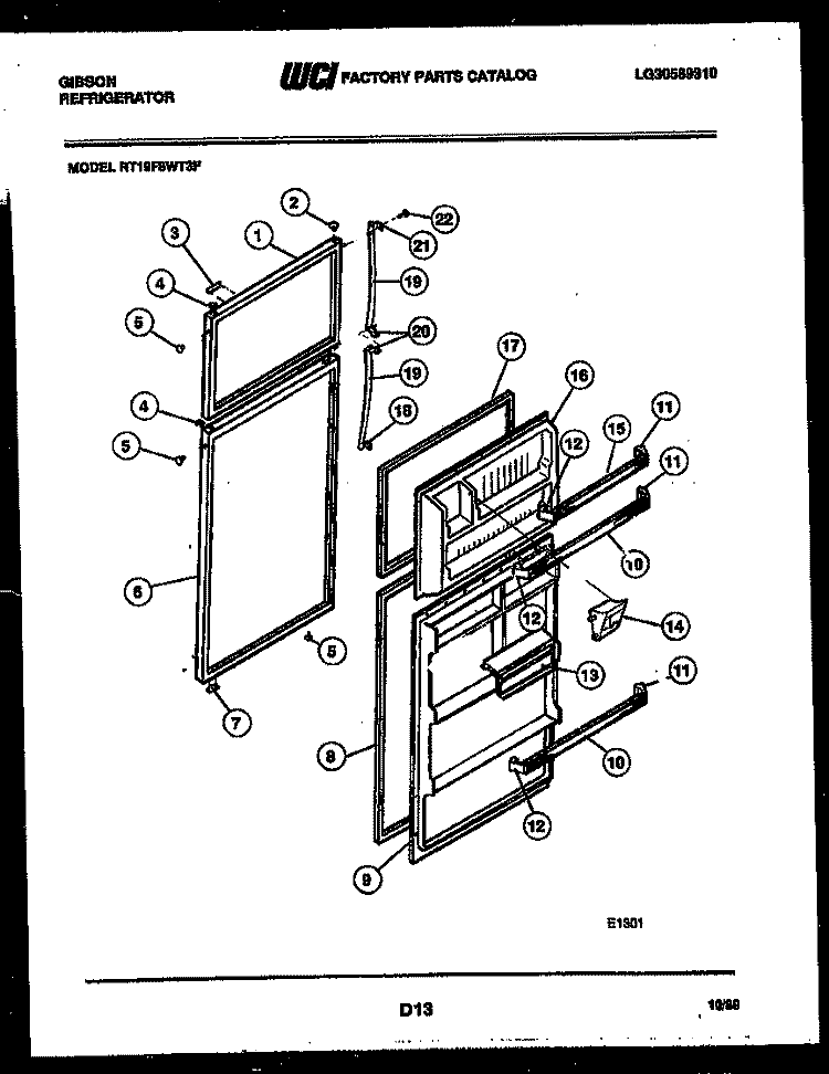 DOOR PARTS Diagram and Parts List for RT19F8WT3F  Gibson Refrigerator