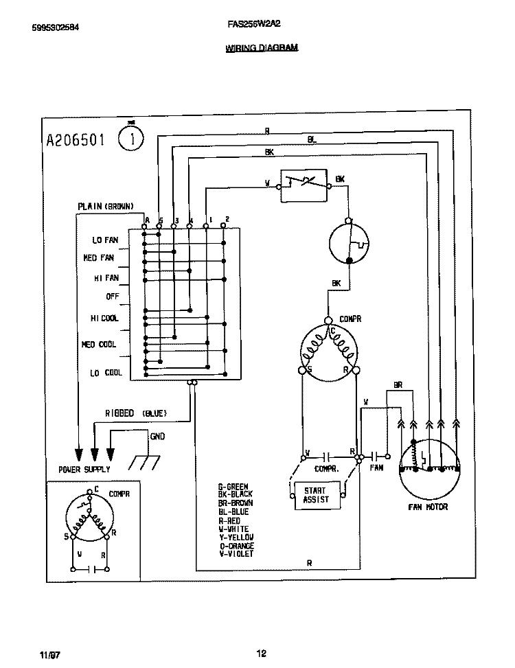 WIRING DIAGRAM Diagram and Parts List for FAS256W2A2  Frigidaire Air Conditioner