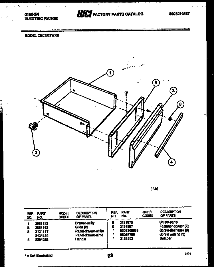 DRAWER PARTS Diagram and Parts List for CEC2M4WXD  Gibson Range