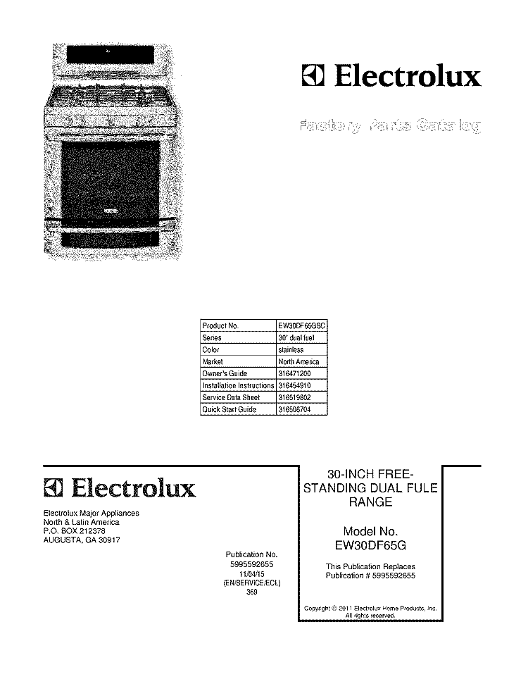 COVER Diagram and Parts List for EW30DF65GSC  Electrolux Range