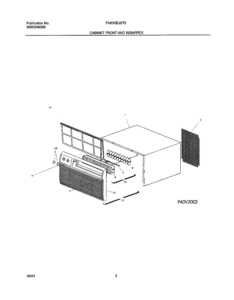 CABINET FRONT AND WRAPPER Diagram and Parts List for FAH10EJ2T2  Frigidaire Air Conditioner