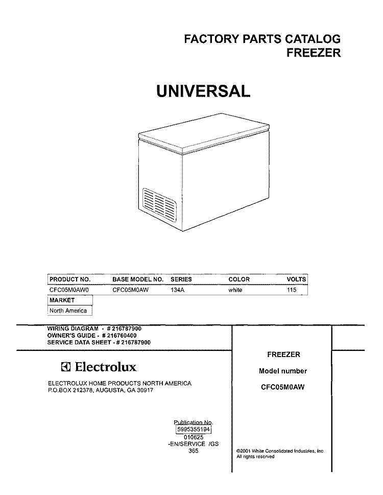 COVER Diagram and Parts List for CFC05M0AW0  Uni Freezer