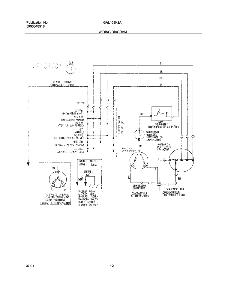 WIRING DIAGRAM Diagram and Parts List for GAL103K1A1  Gibson Air Conditioner