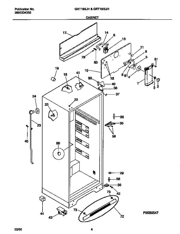 CABINET Diagram and Parts List for GRT18ISJHD1  Gibson Refrigerator