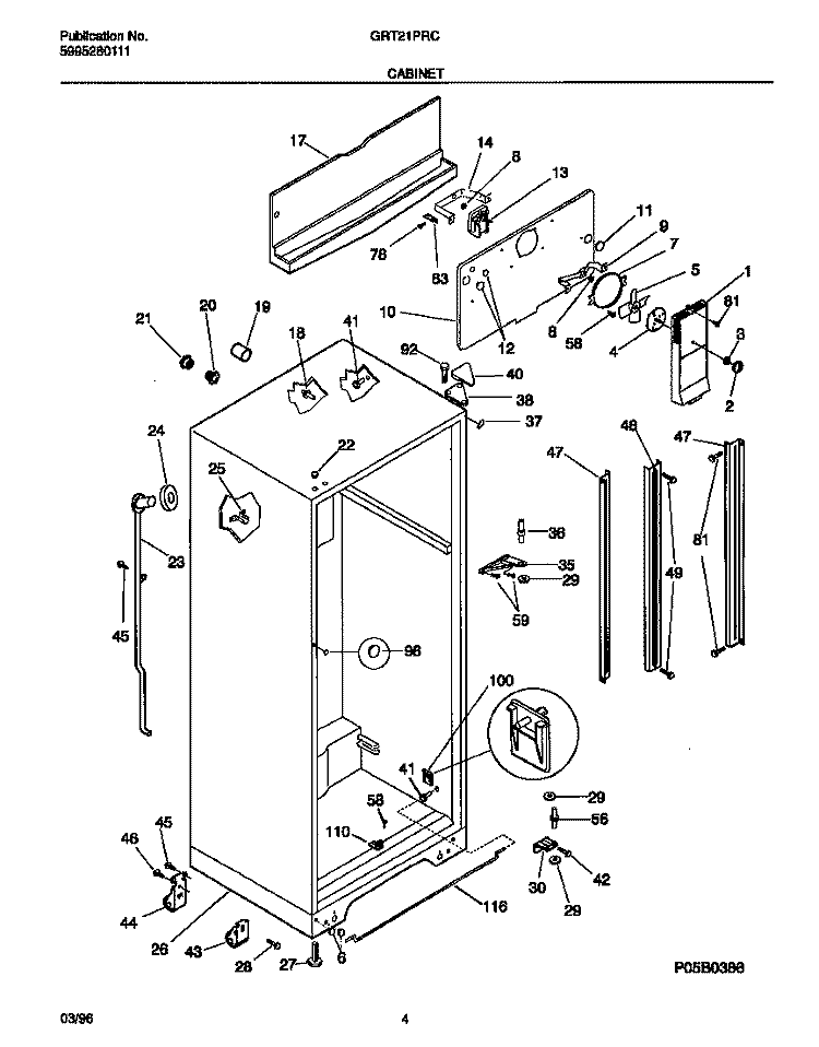 CABINET Diagram and Parts List for GRT21PRCD2  Gibson Refrigerator