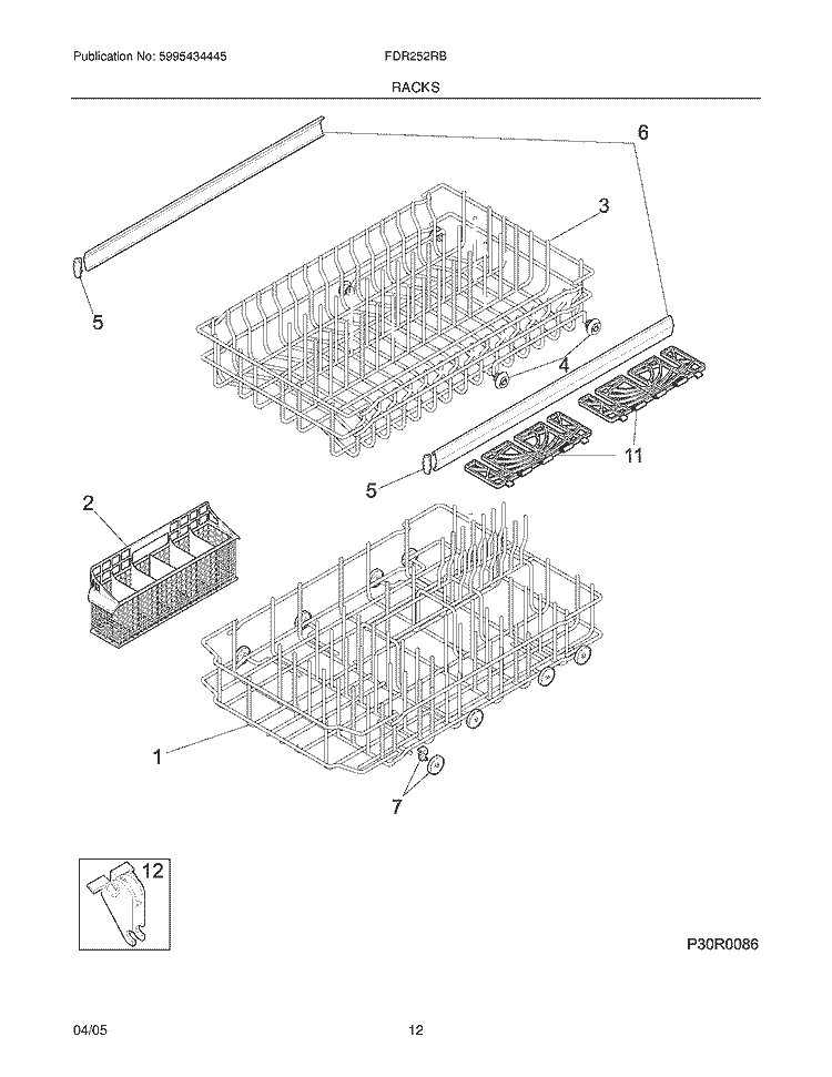 RACKS Diagram and Parts List for FDR252RBS2  Frigidaire Dishwasher