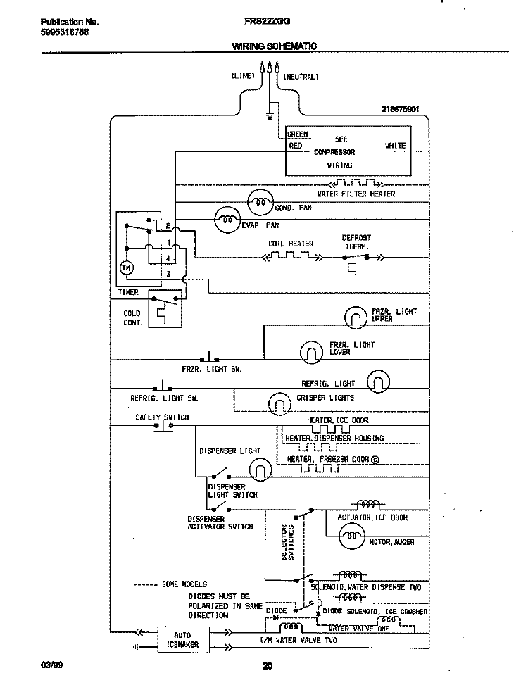 WIRING DIAGRAM Diagram and Parts List for FRS22ZGGD4  Frigidaire Refrigerator