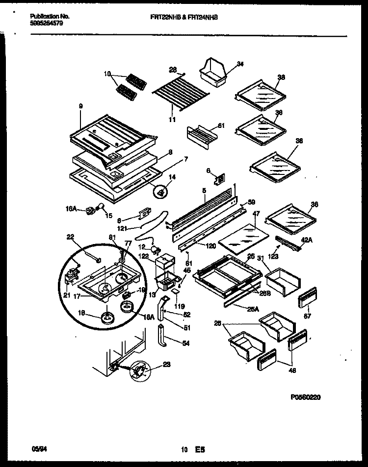SHELVES AND SUPPORTS Diagram and Parts List for FRT22NHBW0  Frigidaire Refrigerator