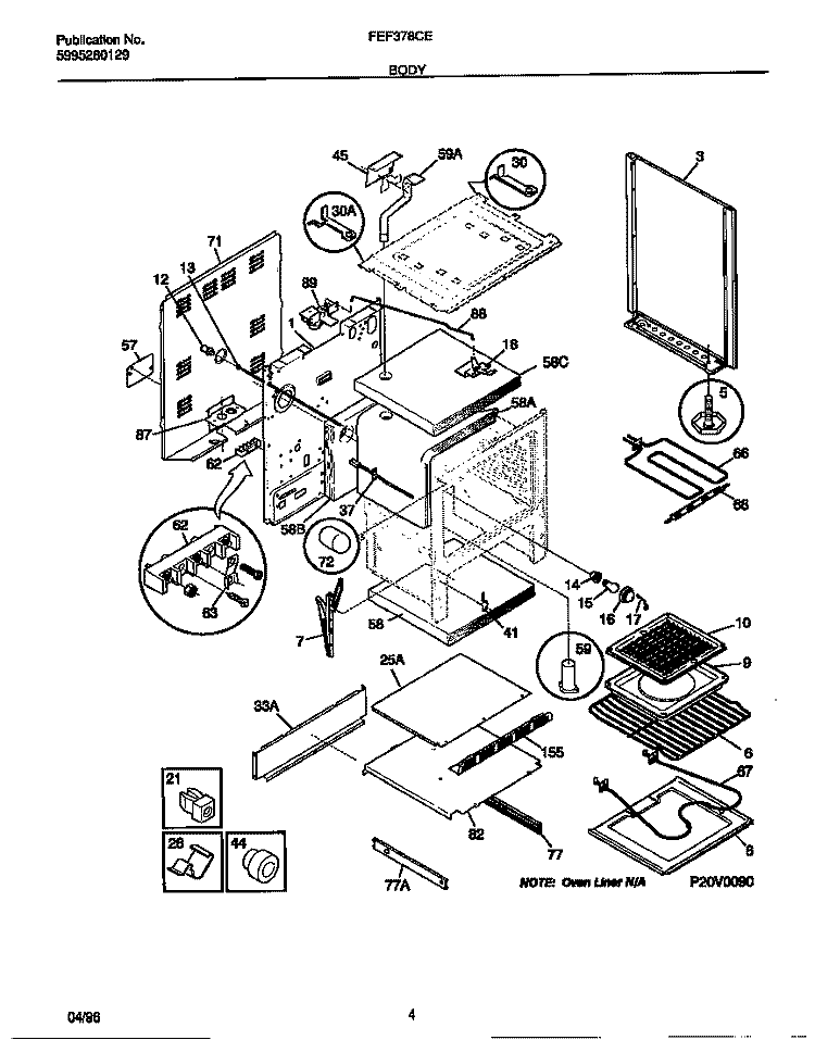 BODY Diagram and Parts List for FEF378CESA  Frigidaire Range