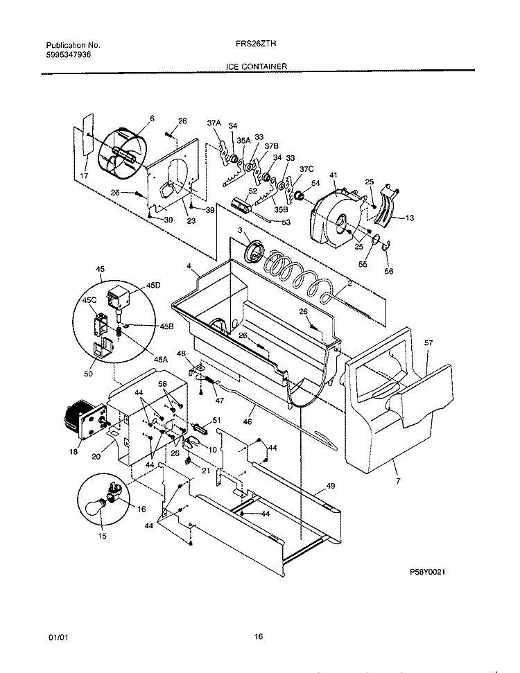 ICE CONTAINER Diagram and Parts List for FRS26ZTHD5  Frigidaire Refrigerator