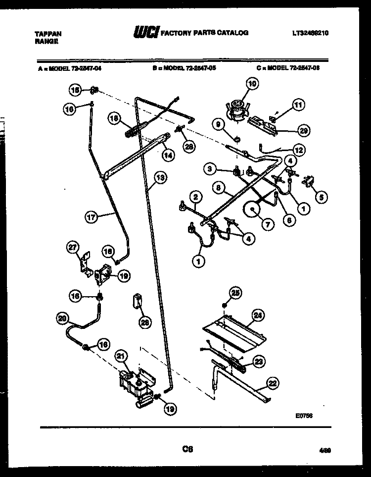 BURNER, MANIFOLD AND GAS CONTROL Diagram and Parts List for 72-2547-66-04  Tappan Range