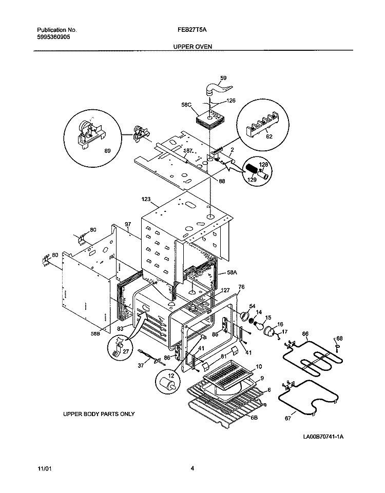 UPPER OVEN Diagram and Parts List for FEB27T5ABA  Frigidaire Wall Oven