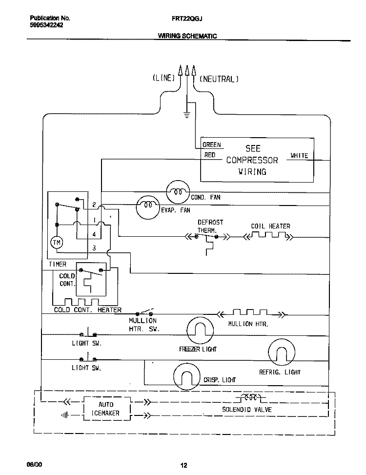 WIRING SCHEMATIC Diagram and Parts List for FRT22QGJW3  Frigidaire Refrigerator
